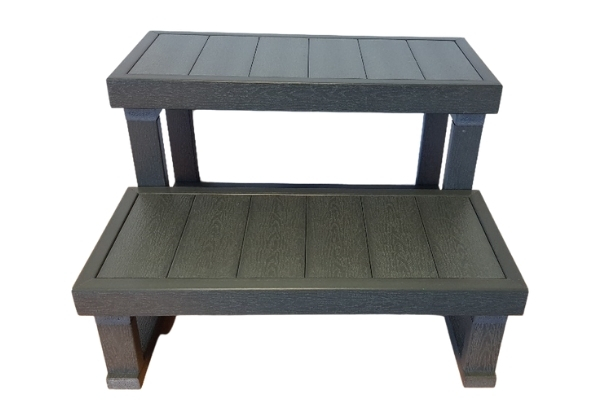 Schůdky k vířivce - 2 stupně (šířka 63 cm) - dřevoplast/hnědé blank