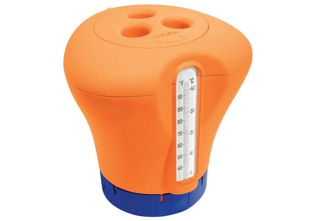 Plovák na chlor s teploměrem - oranžová blank